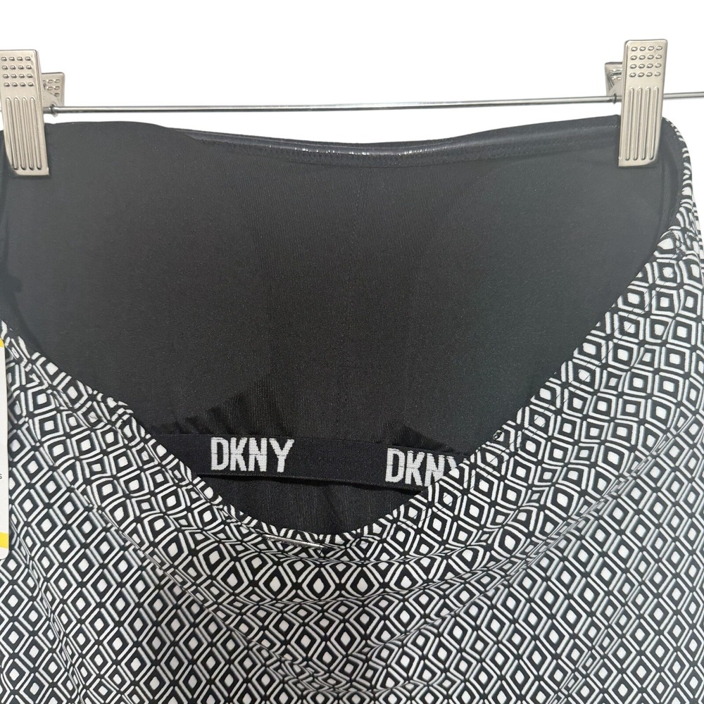 NWT DKNY Strapless Shirred One-Piece Swimsuit, Black White Geo, Sz M, MSRP $118 - Picture 7 of 10